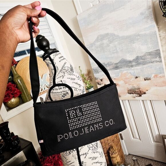 Y2k Black Polo Jeans Ralph Lauren Studded Flag Shoulder Bag. - Picture 1 of 15